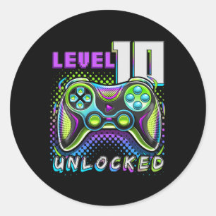10 Ontgrendeld Videospel 10e Verjaardag Gamer Jong Ronde Sticker