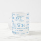 10 oz frosted mug in beach text matglas koffiemok (Voorkant links)