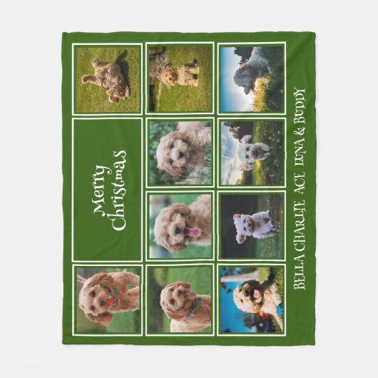 10 Pet Foto's Vrolijk Kerstfeest | Green Fleece Deken (Voorkant)