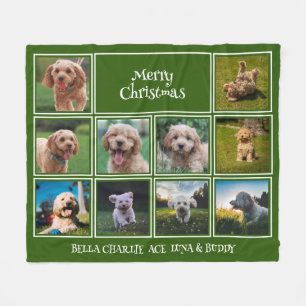 10 Pet Foto's Vrolijk Kerstfeest Green Fleece Deken