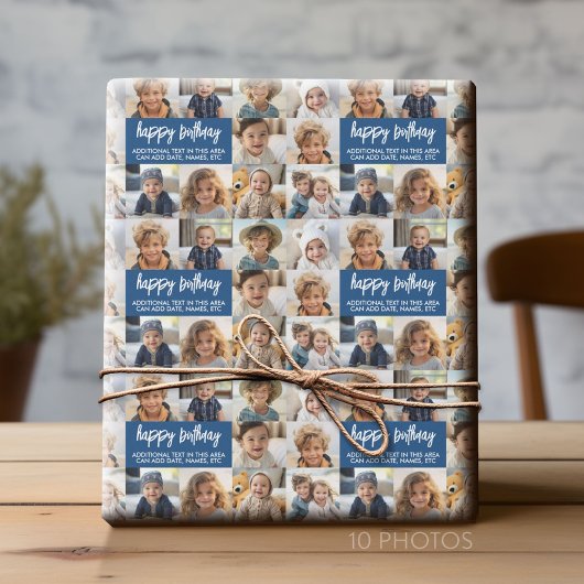 10 Photo Border Verjaardag Tekstcentrum - Blauw Cadeaupapier