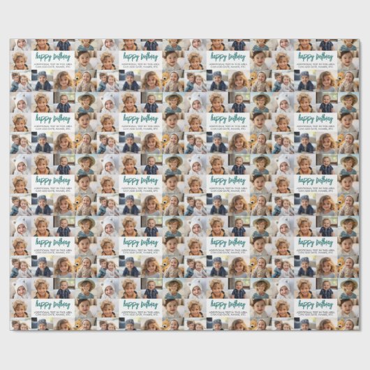 10 Photo Border Verjaardag Tekstcentrum - Blauwgro Cadeaupapier (Vlak)