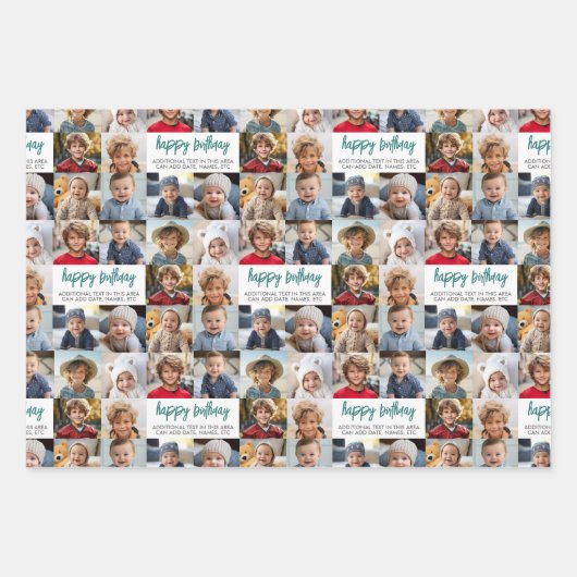 10 Photo Border Verjaardag Tekstcentrum - Blauwgro Inpakpapier Vel (Voorkant)