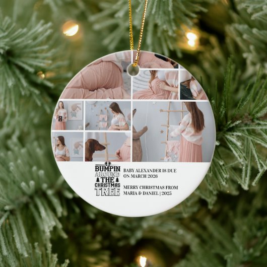 10 Photo Christmas Tree Pregnancy Announcement Keramisch Ornament (Boom)