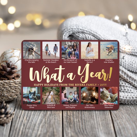 10 Photo Collage Bourgogne Wat een jaar! script Folie Feestdagenkaart