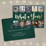 10 Photo Collage Donkergroen Wat een jaar! script Folie Feestdagenkaart<br><div class="desc">Wat een jaar om te herinneren! Verstuur stijlvolle, vrolijke groeten en deel 10 van uw favoriete afbeeldingen met een aangepaste 5x7 fotocollage groene en gouden vakantiekaart voor de folie. De tekst op deze sjabloon is eenvoudig te personaliseren om het even welke tekst zoals Zure Kerstmis, Prettige feestdagen, Zegengroeten, de Kaas...</div>