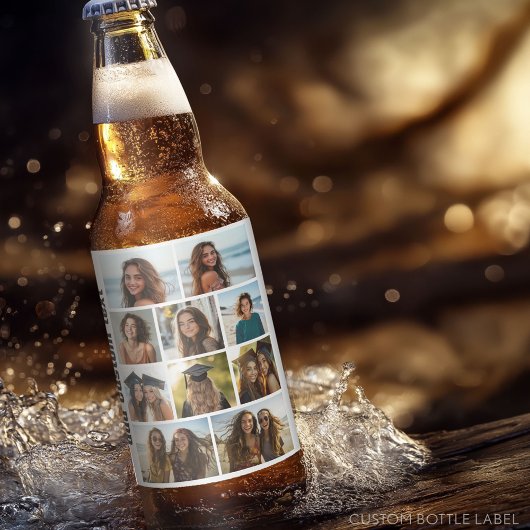 10 Photo Collage - witte achtergrond zwarte tekst Bier Etiket