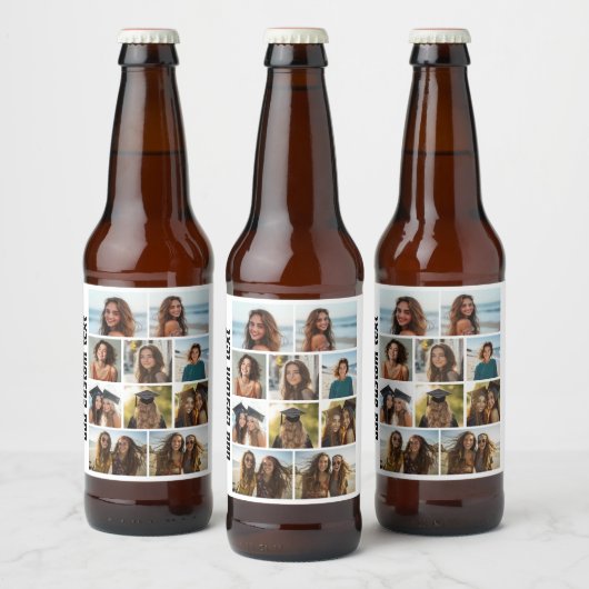 10 Photo Collage - witte achtergrond zwarte tekst Bier Etiket (Flessen)