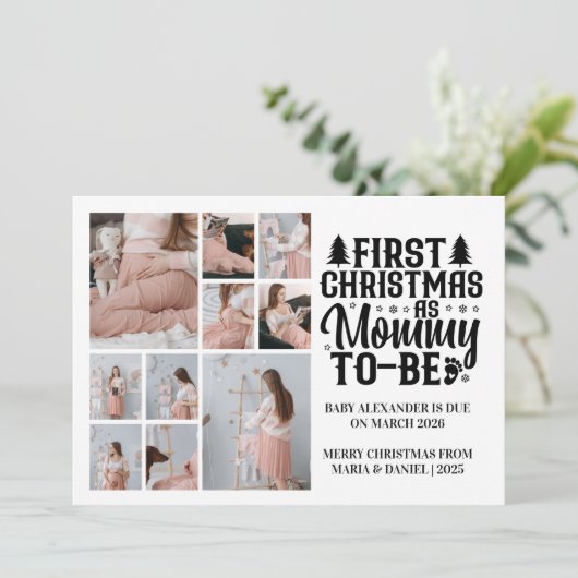 10 Photo Mommy to be Christmas Pregnancy Feestdagenkaart (Staand voorkant)
