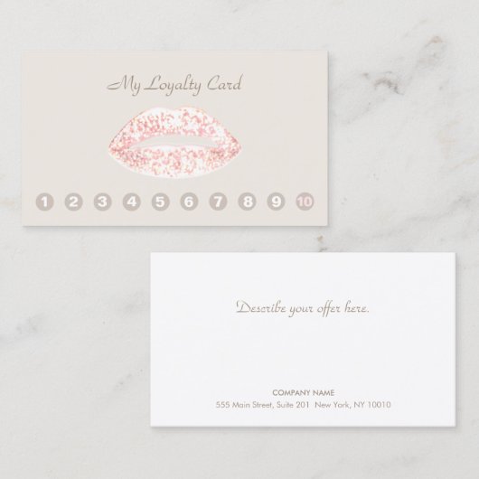 10 Punch Roze Glitter Lips Klantenloyaliteit Kaart Klantenkaartje (Voorkant / Achterkant)