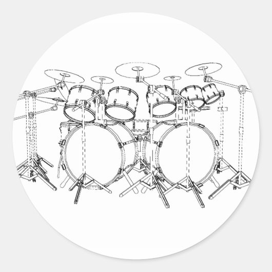 10-puntentrommelkit: zwart-wittekening: ronde sticker (Voorkant)