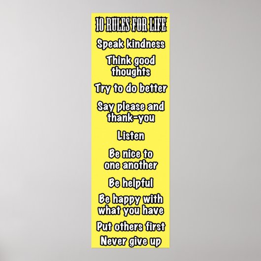 10 Regels voor het leven (geel) Poster (Voorkant)