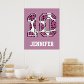 10 Roze en wit Basketball-nummer Poster (Keuken)