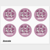 10 Roze en wit Basketball-nummer Ronde Sticker (Vel)
