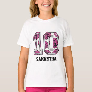 10 Roze en wit Basketball-nummer T-shirt