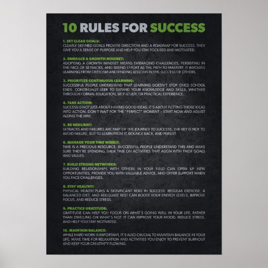 10 Rules For Success - Motivational Poster (Voorkant)