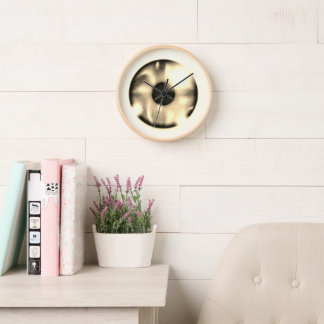 10" Sepia Iris Ronde Klok met Bruine Houten Frame