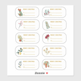 10 st Bloemen & Goud Kerstcadeau Label Sticker