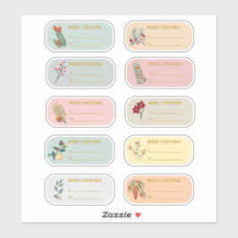 10 st Bloemen & Goud Kerstcadeau Label Sticker