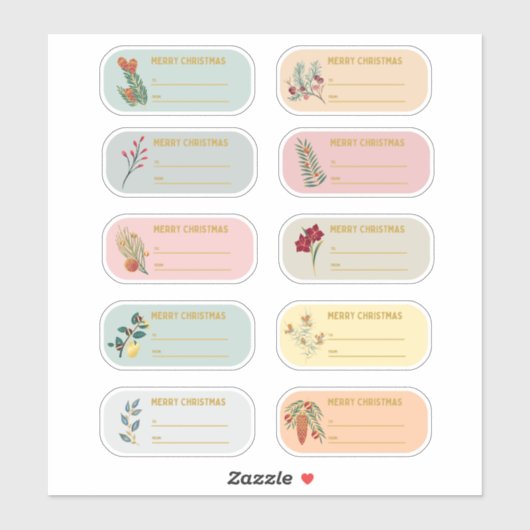 10 st Bloemen & Goud Kerstcadeau Label Sticker (Vel)