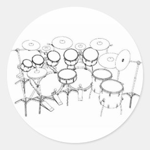 10-stukdrumkit: Zwart-wittekening: Ronde Sticker