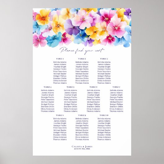 10 Tabel Kleurrijke Bloemen Trouwstoel Grafiek Poster (Voorkant)