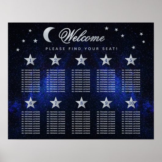 10 Tabelsterren Sky Celestial Wedding Seating Char Poster (Voorkant)