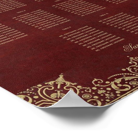 10 Tables Burgundy and Gold Wedding Seating Chart Poster (Hoek)