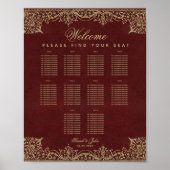 10 Tables Burgundy and Gold Wedding Seating Chart Poster (Voorkant)