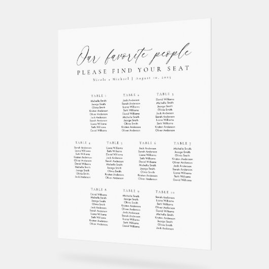 10 Tables Favorite People Acrylic Seating Chart Acryl Bord (Hoek)
