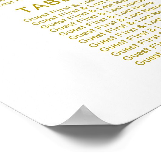 10 Tables Wedding Seating Chart Gold Calligrafie Poster (Hoek)