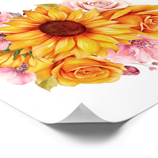 10 Tafel Geel Roze Bloemen Bruiloft Zittingkaart Poster (Hoek)