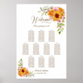 10 Tafel Geel Roze Bloemen Bruiloft Zittingkaart Poster (Voorkant)