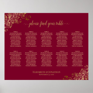 10 Tafel Gold-vriendjes op het Burgundy Elegant We Poster