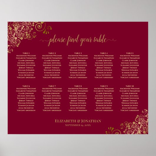 10 Tafel Gold-vriendjes op het Burgundy Elegant We Poster (Voorkant)