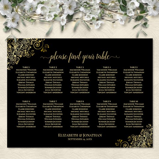 10 tafel huwelijks zitplaatskaart Zwart & Goud Kan Poster