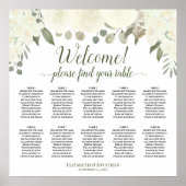 10 Tafel Ivory White Roses Wedding Seating Chart Poster (Voorkant)