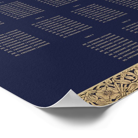 10 Tafel marineblauw bruiloft Roos Gold Poster (Hoek)