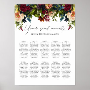 10 tafel Moody Floral Bourgogne bruiloft zitplaats Poster