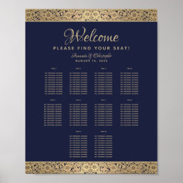 10 Tafel Navy Blauwe Trouwstoelindeling Gouden Roo Poster
