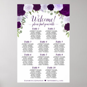 10 Tafel Paarse Boho Rozen Verticale Zitplaatsinde Poster