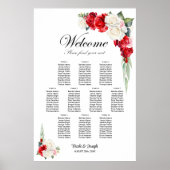 10 Tafel Rood Wit Rose Bloemen Zitting Grafiek Poster (Voorkant)