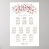 10 Tafel Roze Bloem Bruiloft Zitplaats Chart Poster (Voorkant)
