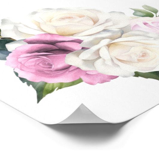 10 Tafel Roze Witte Roos Bloemen Zitting Grafiek Poster (Hoek)