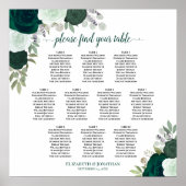 10 Tafel Smaragd Groene Rozen Bruiloft Zitkaarten Poster (Voorkant)