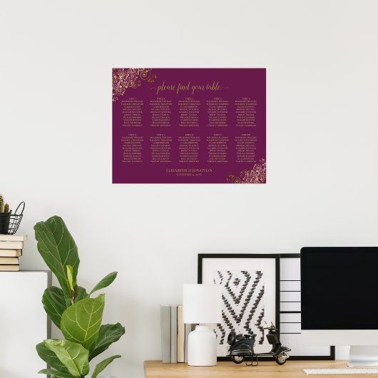 10 Tafel-weddenschapenkaart Magenta & Gold Poster (Thuiskantoor)