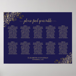 10 Tafel-weddenschapenkaart Navy Blue Gold Lace Poster