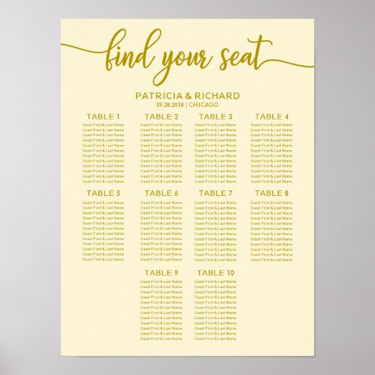 10 Tafel-weddenschapskaartje Ivory-kalligrafie Poster (Voorkant)