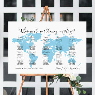 10 Tafels Bestemmingen Wereldkaart Zitplaats Chart Poster