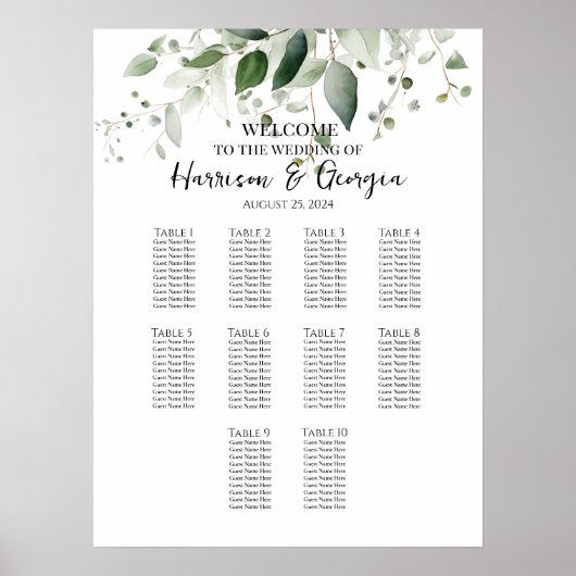10 tafels groen elegante bruiloft zitgrafiek poster (Voorkant)